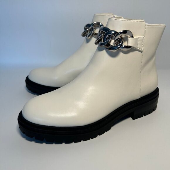 NWT INC Basia Faux Leather Lugged Sole Ankle Boots Women's Size 8 White Smooth - Picture 5 of 7